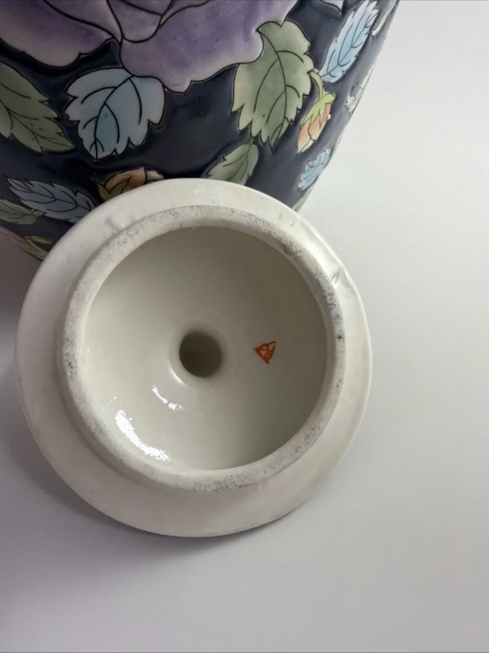 Vintage Chinese Ginger Jar with Lid Chinoiserie Flowers Large 12”